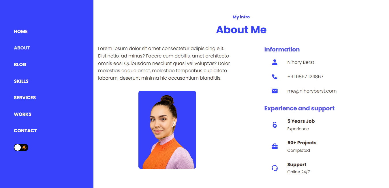 Nihory - Personal Portfolio Site Template about section