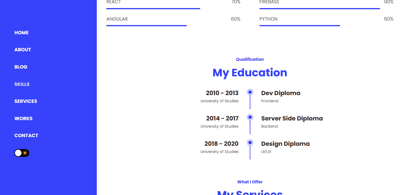 Nihory - Personal Portfolio Site Template Education section