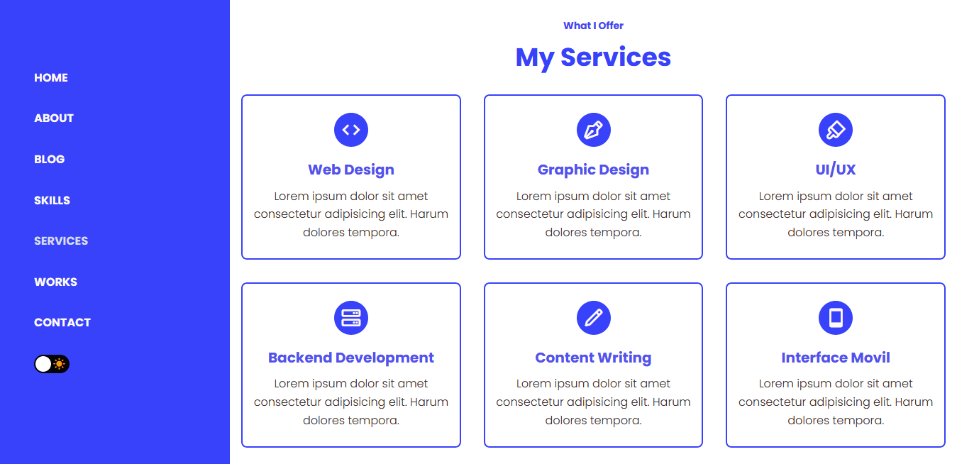 Nihory - Personal Portfolio Site Template Service section